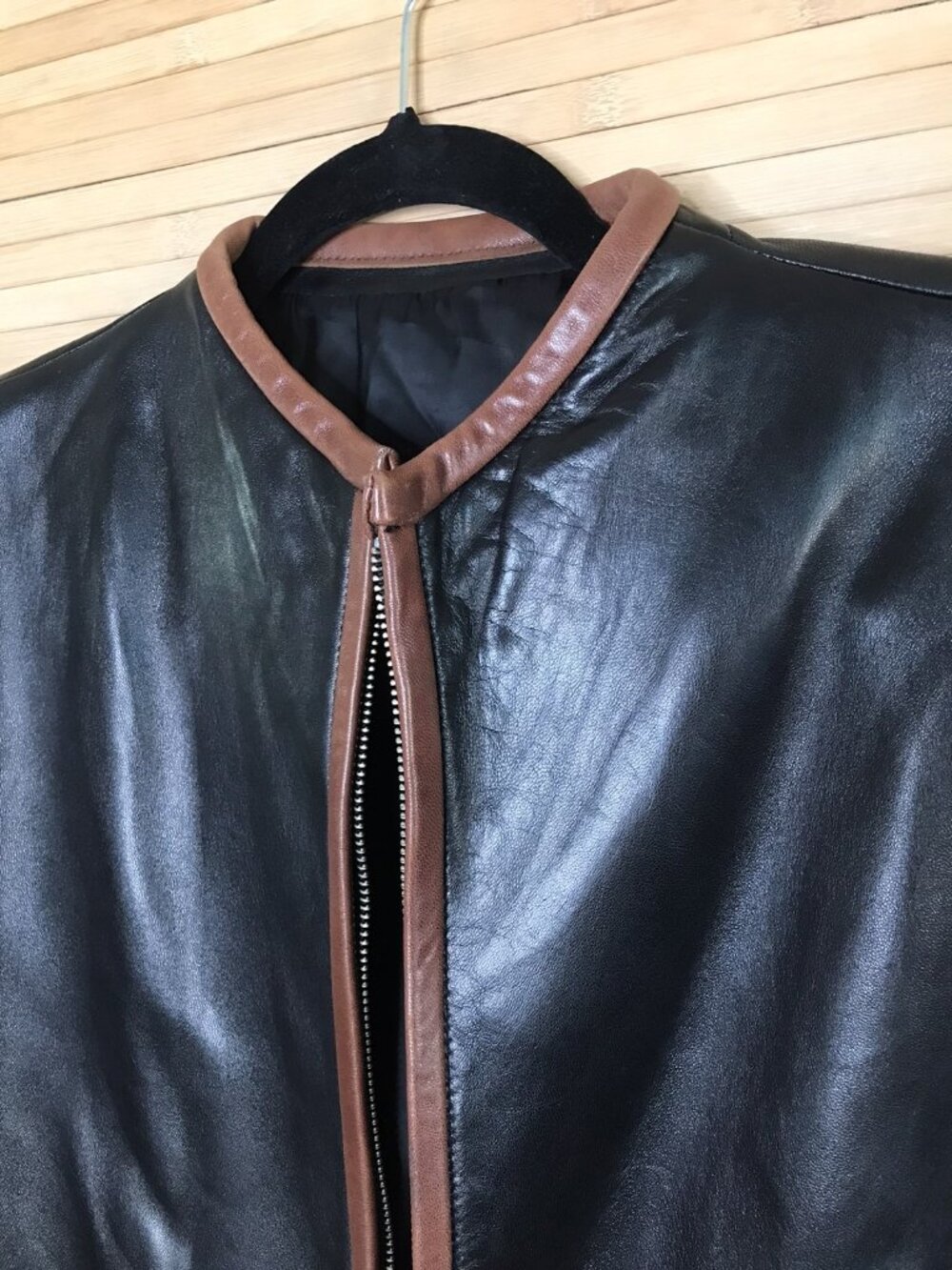 Vintage Ellen Tracy Size 8 Black & Brown Leather Jacket Boho - Picture 2 of 5
